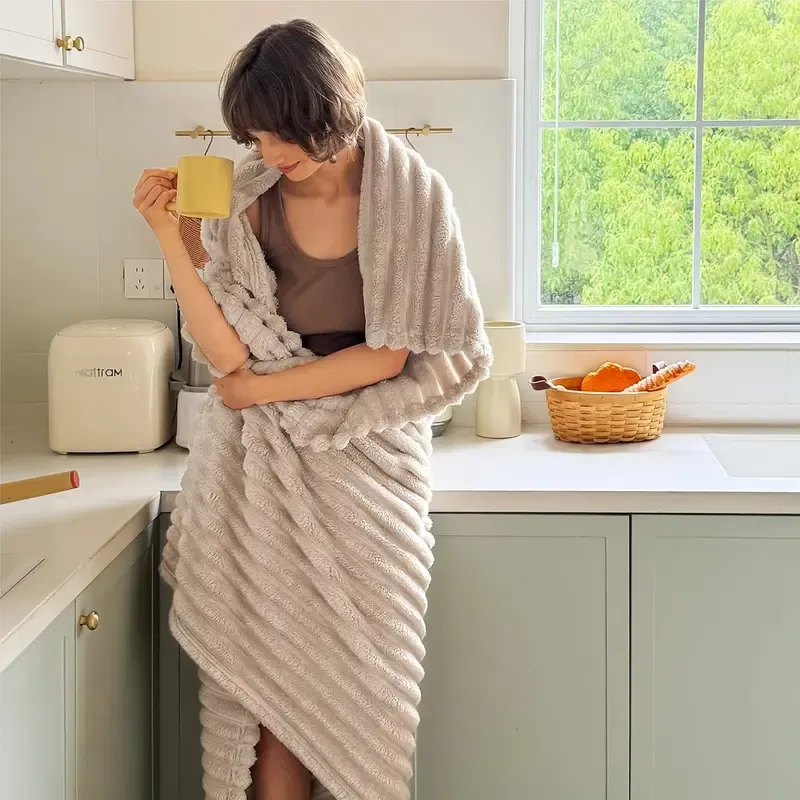 Bedsure GentleSoft Cozy Blanket-Patio Furniture Decor,Classic Stripe Pattern, Ideal for Bed,Couch, Travel,Camping, All Seasons,Home Bedroom Decor