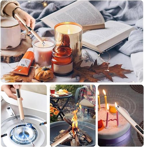 SUPRUS Electric Arc Lighter Windproof Flameless USB Rechargeable Lighter with Safety Lock for Candle BBQ Camping (Gold)