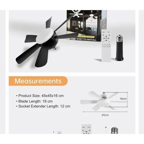 Fashion White Ceiling Fan with Remote Control - Silent, Easy Install, 1.2kg