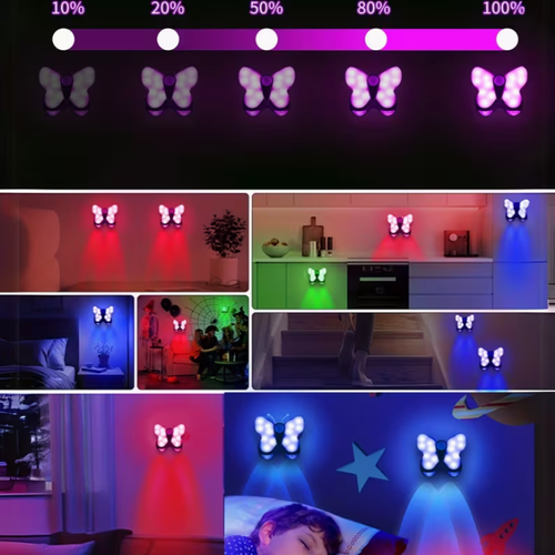Smart Motion-Sensing LED Butterfly Night Light — Cordless, Rechargeable, Eye-Friendly, Magnetic, 7-Color Changing RGB Ambient Lamp