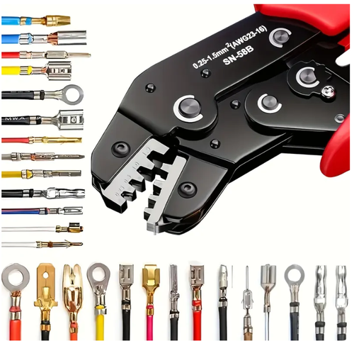 Manual Ratchet Wire Crimper Tool for 4-20 AWG, Carbon Steel Handle, Adjustable Jaws, Precision Crimping for JST, Dupont & SATA Terminals, Ergonomic Electrical & Automotive Wiring Tool, Jst Terminals