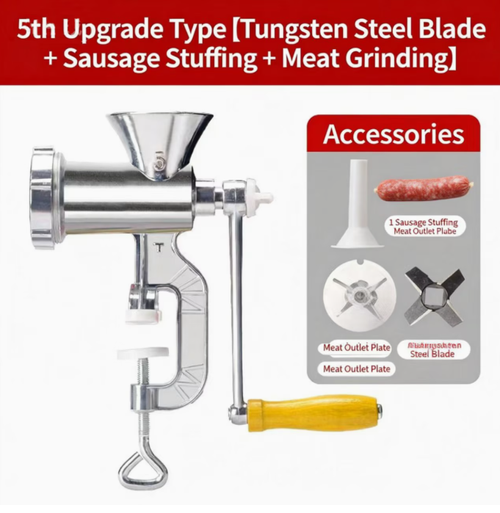 2026 Upgraded Manual Meat Grinder with Table Clamp- Heavy-Duty Stainless Steel Hand-Cranked Food Processor, No Electricity Required, for Grinding Meat, Vegetables, and Spices