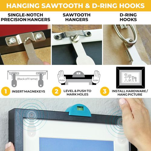 Go Hang It! Pro,All-in-One Picture Hanging Kit - Picture Leveling and Hanging Tool - Hang Sawtooth-Wire Hangers - Wall Hanging Kit and Level Tool - Hardware Case with 85-Piece Hanging Essentials
