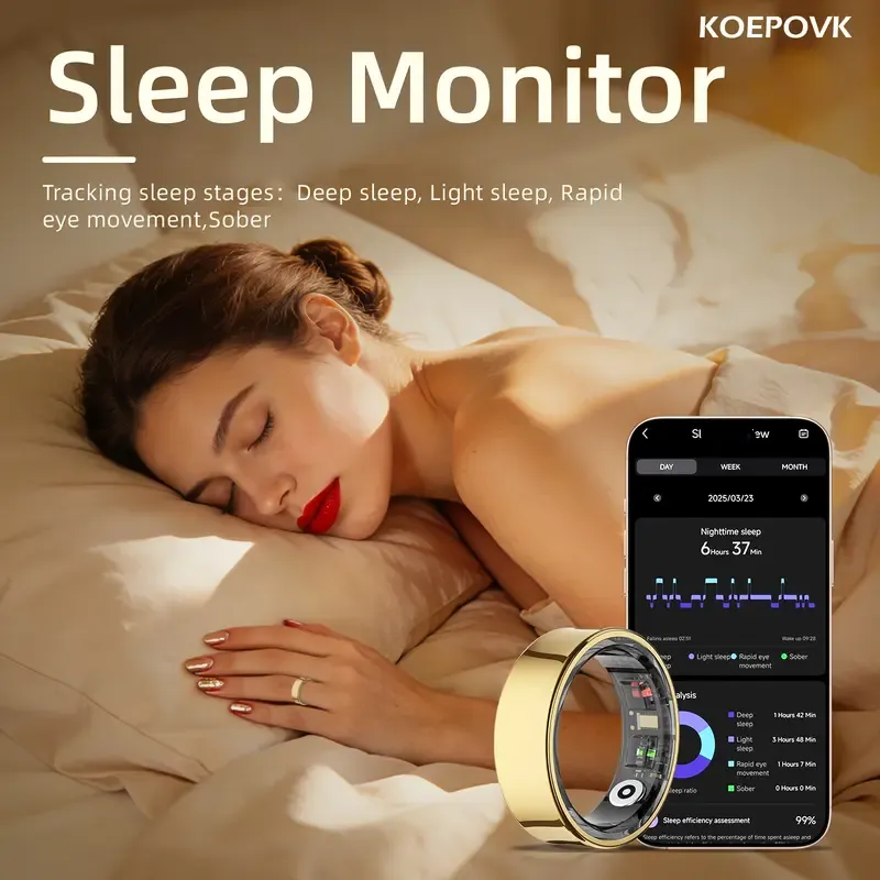 Koepovk Titanium IP68 Smart Ring with Sleep Monitoring, Heart Rate Tracking, Emotion Recognition&Body Temperature Measurement. Wireless Fitness Tracker with Multiple Exercise Modes & No Subscription. Ideal Gift for Women. 3-5 Days Battery
