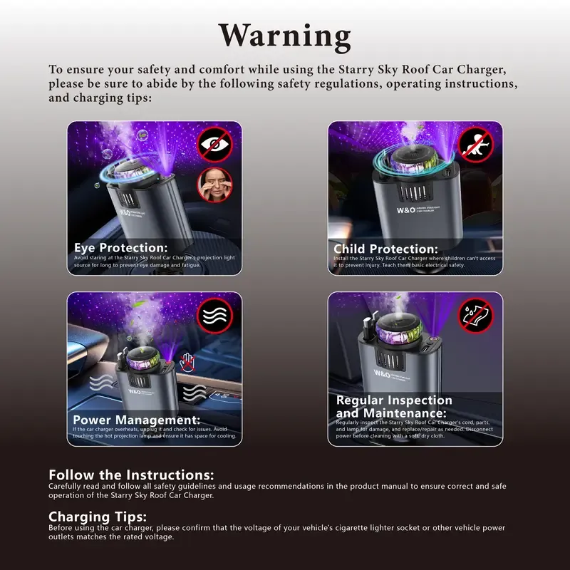 W&O Aromatic Starlight In Car Roof Retractable Car Charger with Lightning Cable, Dual Charge Port, Fast Charging Adapter - Automotive Vehicle Red