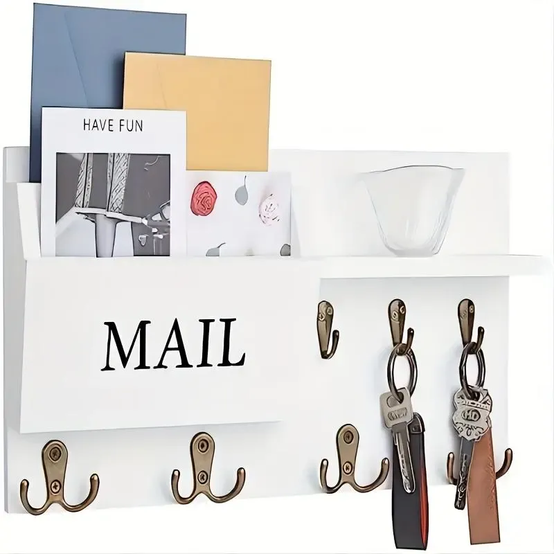 Wooden Wall Mounted Key Holder, Multi-purpose Storage Rack, Home Organizer for Entrance, Hallway, Living Room, Wall Mounted Hook