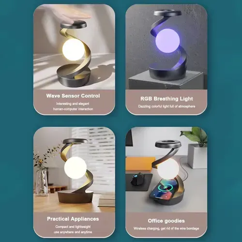 Modern Design Rotary Suspension Wireless Charging Table Lamp RGB Atmosphere Night Light with （ Delivery in 3 days ） 1066 sales