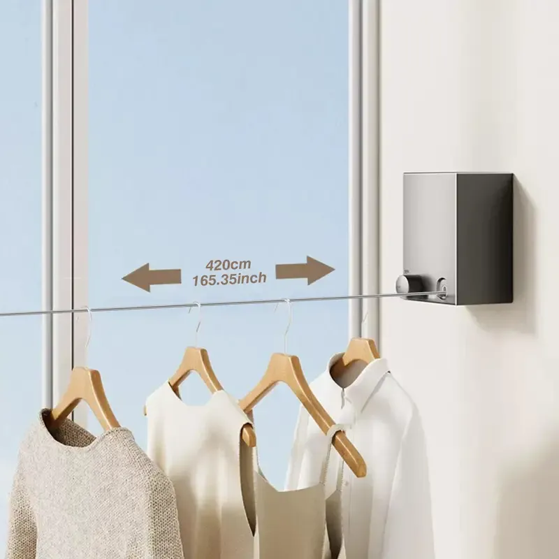 Stainless Steel Retractable Clothesline, Invisible Wall-Mounted Clothesline for Storage and Sun-Drying, Adjustable Heavy-Duty Balcony Drying Rack for Home and Hotel, Summer Gift