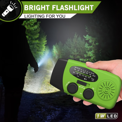 Emergency Hand Crank Radio with LED Flashlight, Solar Weather Radio - Portable AM  FM Emergency Broadcast Receiver Suitable for Camping, Power Outages & Survival (Hand Crank, Loudspeaker Compatible)