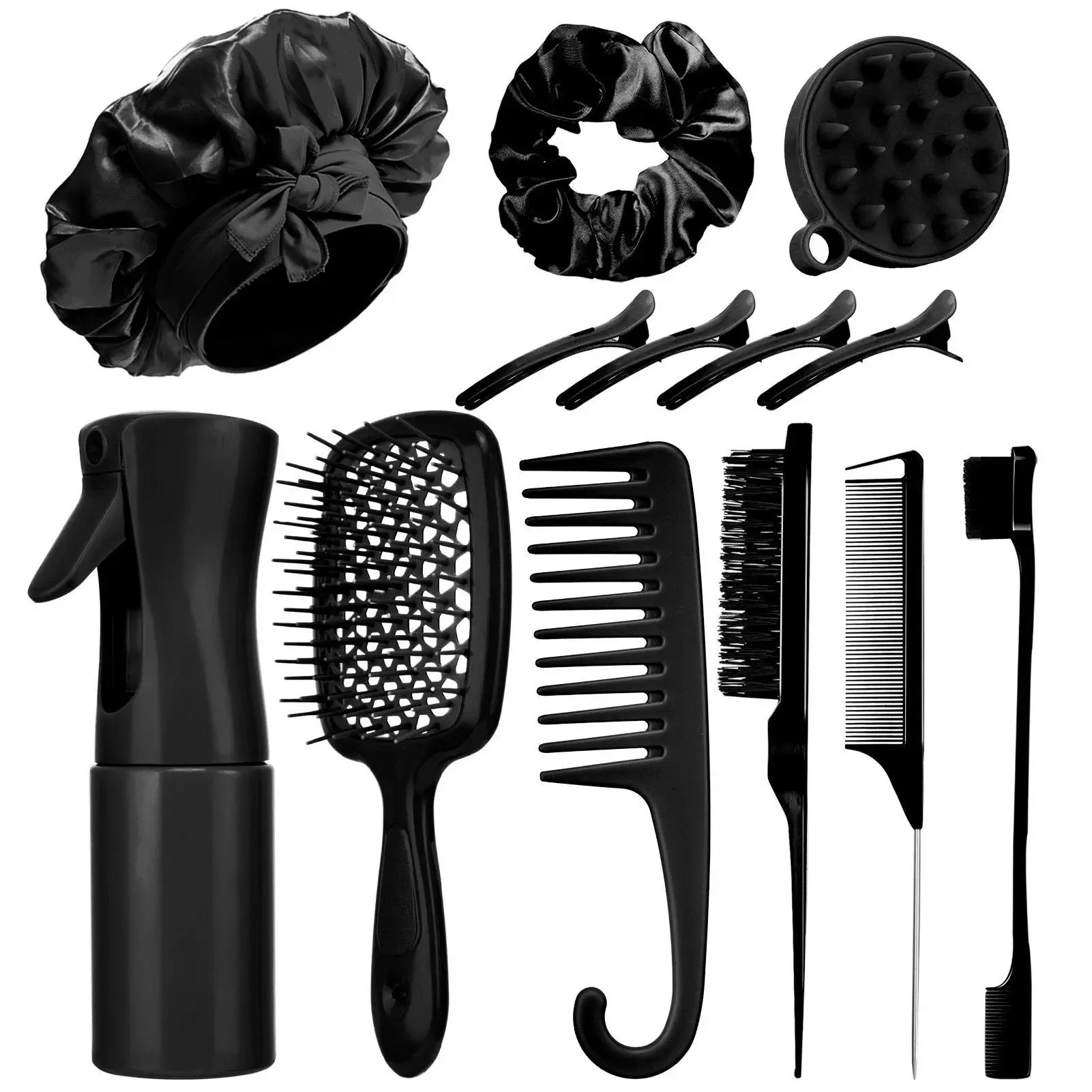 Purple 6-in-1 Hair Brush Set with Detangler & Combs for Straight Curly All Hair Types Wet Dry Adults Children 13 Counts Hair Care Kit