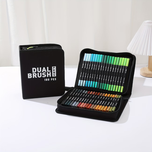 100pcs Dual-Tip Brush Pens, 100 Colors of Fine Point Art Markers - Aesthetic Cute Adult Book Card Painting, Teacher Office Supplies