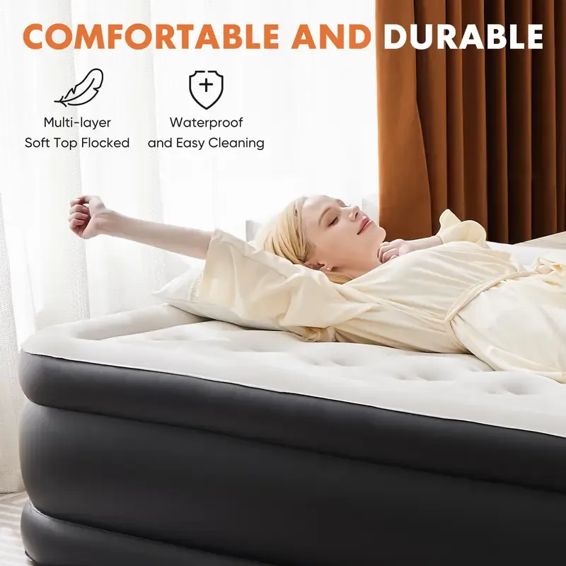 Air Mattress - Inflatable Blow Up Mattress Airbed with Built-in High Capacity Pump, Double Height, Adjustable, Non-Slip Bottom Design