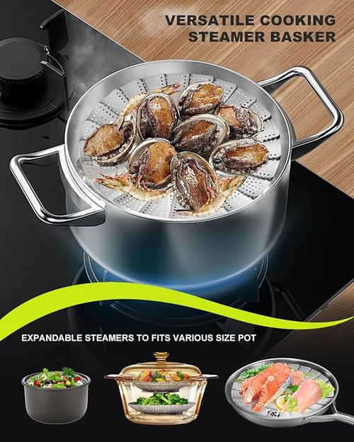 2 Layer Steamer Basket for Cooking - Large Capacity 2-in-1 Stainless Steel Vegetable Steamers,Expandable 5.4-11 Inches Adjustable Steamer Insert for Pots,Instant Pot,Dual Layer Steamers for Baby Food,Seafood,Dumplings ​