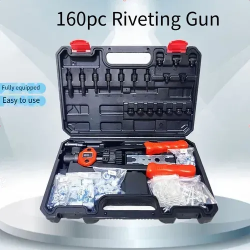 Manual and Automatic 160-Piece Nut Handling Tool Set, Complete Thread Riveting Machine Rivet Kit for Home Use