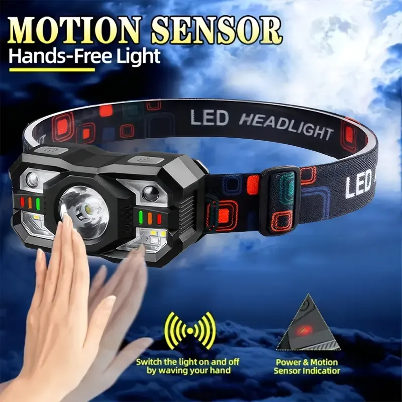 Headlamp 1200 Lumens 300m Beam Motion Sensor 8 Modes USB Rechargeable Adjustable 0-45° for Camping Hiking High Power Flashlights Super Bright Flashlight 2 Packs Quadrobics Headlamp