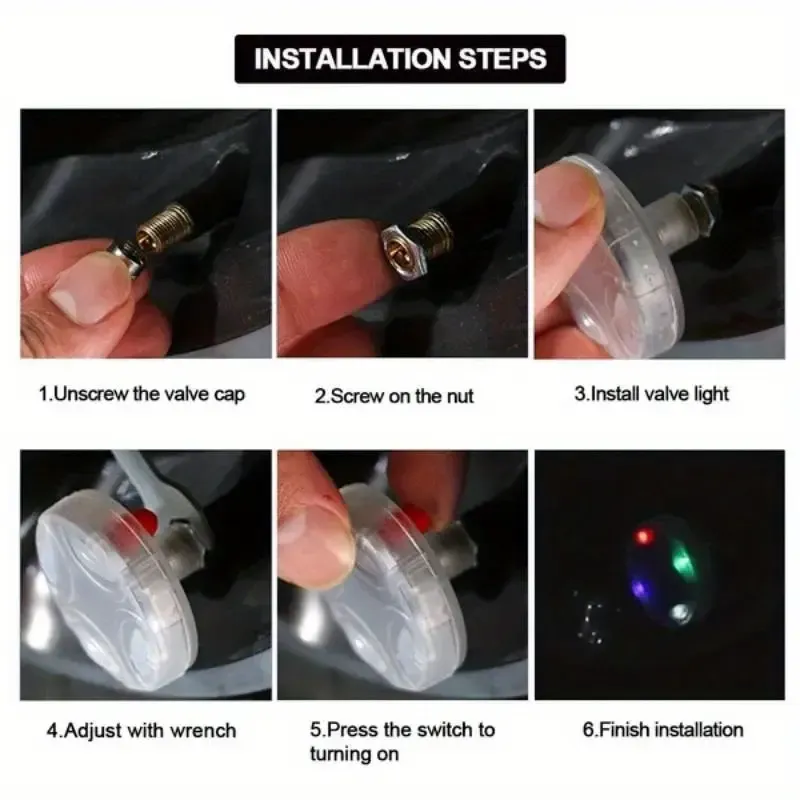 Solar LED Valve Bonnet Light, 4 Modes, 12 LED Wheel Center Tire Decorative Lights, Car Motorcycle Pickup Truck Tire Nozzle Cover Lighting, Solar Lithium Battery