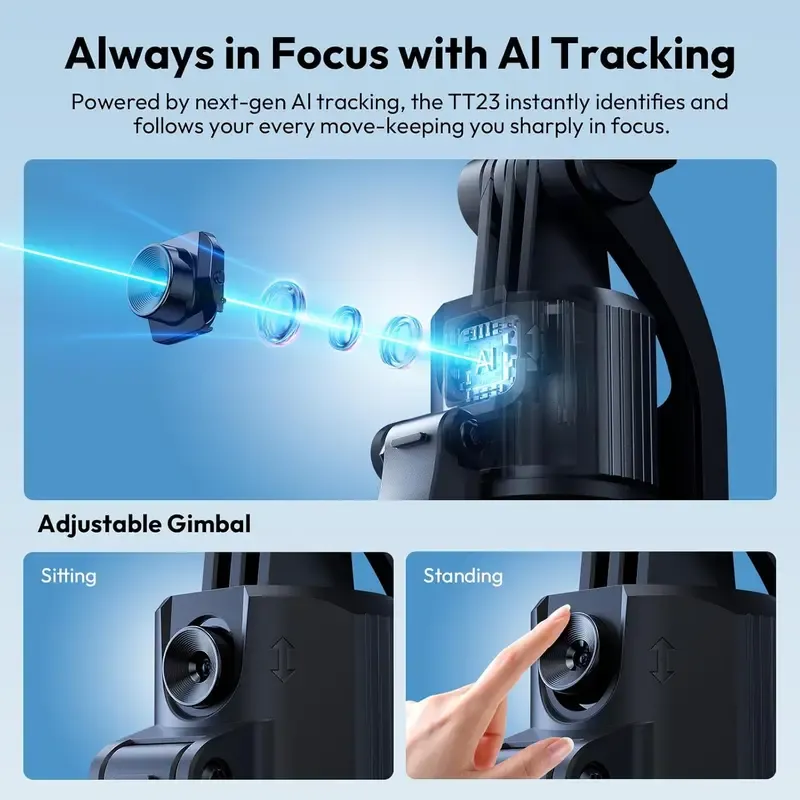 Auto Face Tracking Tripod (with Remote Control)   Compatible with iPhone Android, 360° Rotating Selfie Stick, Smart Motion Tracking, Face Recognition Mount