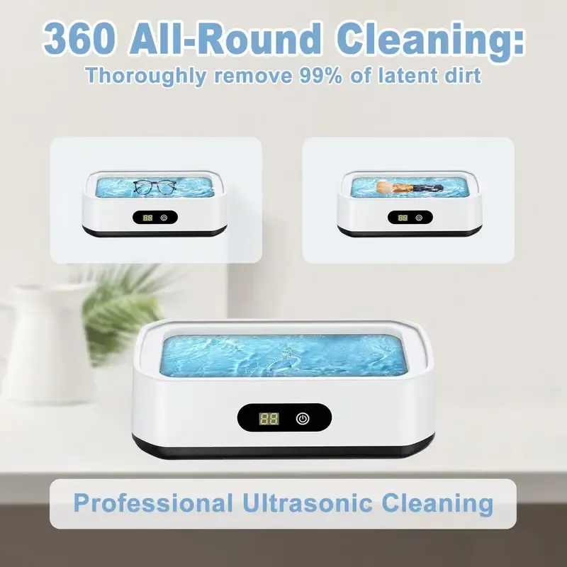 Ultrasonic Cleaner Machine 304 Stainless Steel Tank Sonic Cleaning Device for Eyeglasses Rings Watch Bands Dentures Retainers Coins Makeup Tools and Small Metal Parts Home and Travel Use