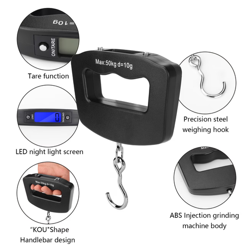 Digital Handheld Luggage Hanging Scale, for Automotive Detailing Tools, Portable Electronic Scale, Fast Scale with Backlit LCD Display, Travel Essentials, (Batteries Not Included)