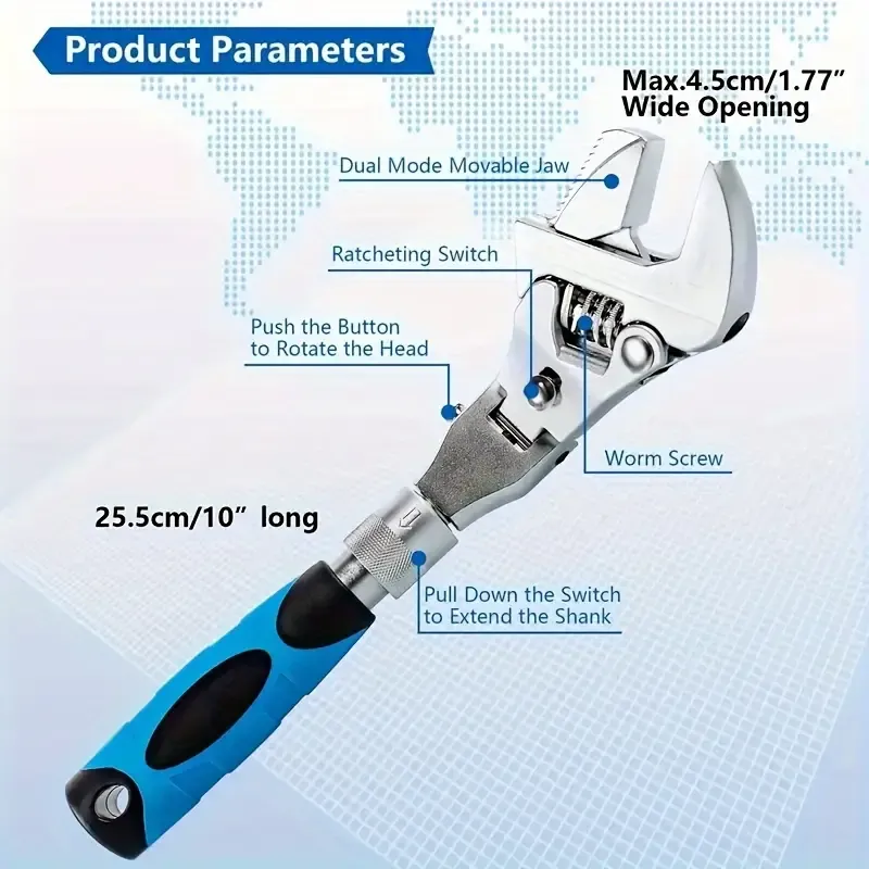 1pc 5-in-1 Adjustable Ratcheting Wrench Set - 25.4cm to 30.48cm Crescent Wrenches with 180° Folding