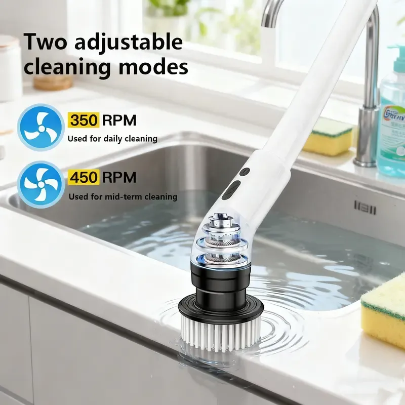 ​Electric Spin Scrubber,Cordless Shower Scrubber with IPX7 Waterproof,Electric Cleaning Brush,Multi-Surface Use,Long Battery Life,5 Adjustable Speed,3 Extendable Handle,9 Replaceable Brush Heads,Multi-Purpose Cleaning Kit for Bathroom  Kitchen