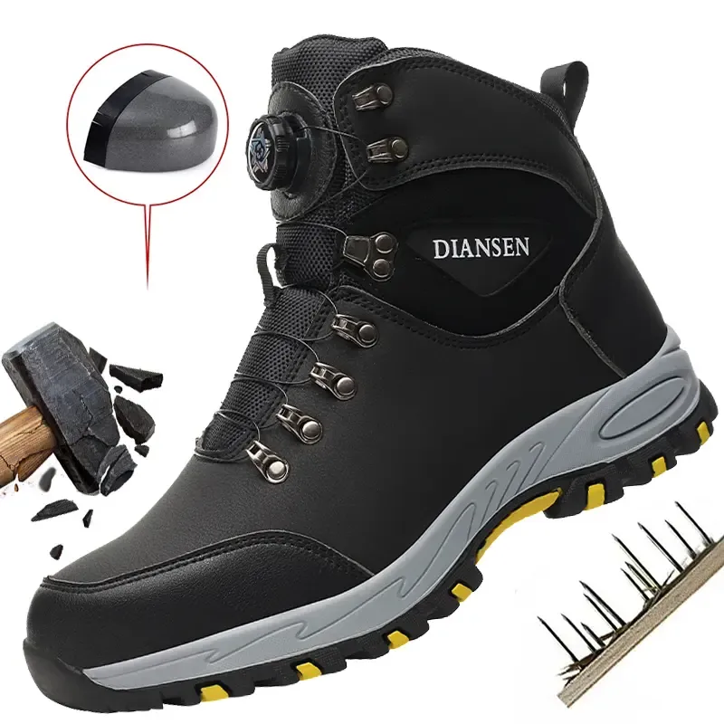 Work Boots Indestructible Safety Shoes Men Steel Toe Shoes Puncture-Proof Sneakers Non Slip Work Shoes New Fashion Rotary Buckle Protective Boots Construction Work Shoes
