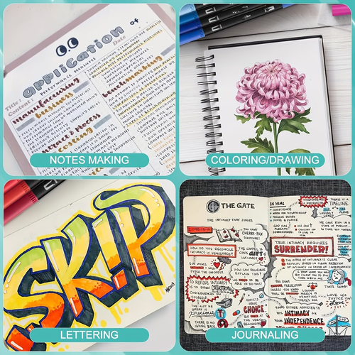100pcs Dual-Tip Brush Pens, 100 Colors of Fine Point Art Markers - Aesthetic Cute Adult Book Card Painting, Teacher Office Supplies