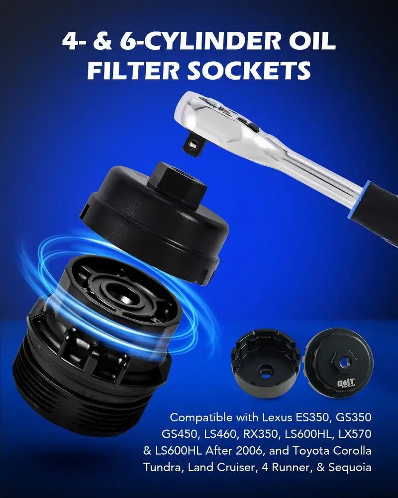 Orion Motor Tech Oil Filter Wrench Socket Set 10pc  Drive Low Profile, Oil Filter Cap Remove and Install Tool Kit,24mm,27mm, 29mm, 30mm, 32mm, 36mm, 38mm CR-V Compatible with Toyota VW BMW Mercedes, Automotive Maintenance ​