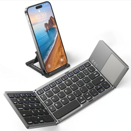 The palm-sized keyboard folds up and carried around, giving you maximum convenience with minimal weight and size.