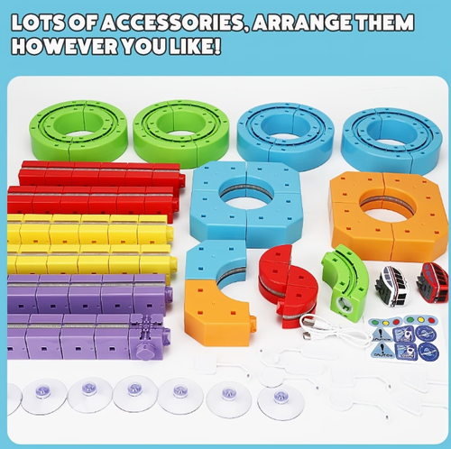 Multi-functional 3D Track Car 67 pcs Multi-functional 3D Track Car, Educational DIY Assembly Parking Toy, Children's Electric Suspended Track Car Set