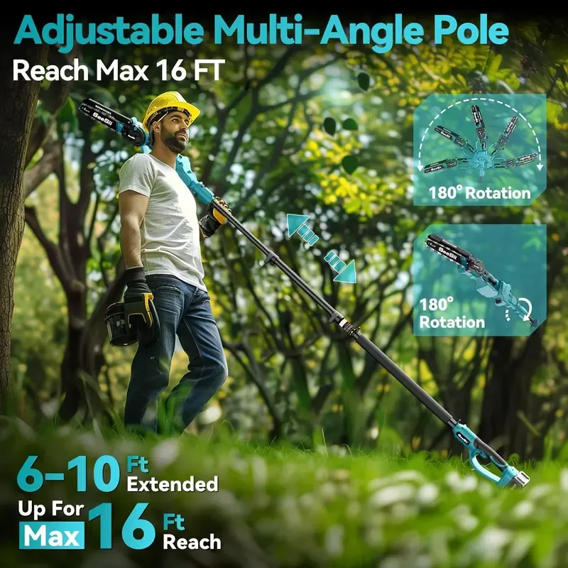2 in 1 Cordless 8 inch Pole Saw, SeeSii Power Electric Polesaw for Tree Trimming with 2X4.0Ah batteries, Chain Saw with Extension Pole, Limb Branch Cutter Pruner P8 Ace CS300Pro-APS61 CH800B