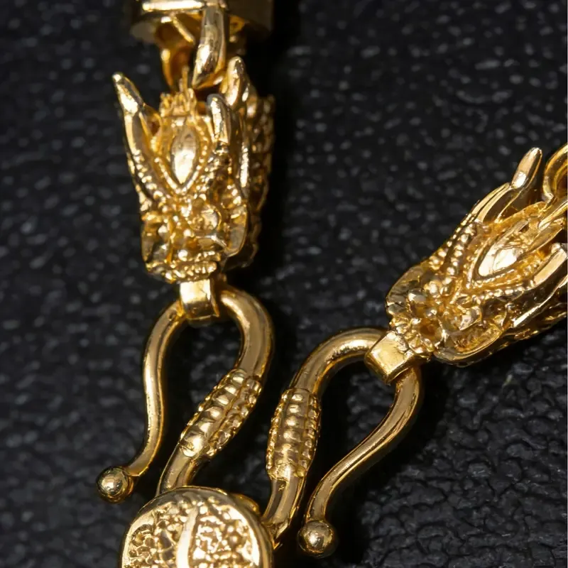 A set.  sand gold plated pendant necklace with a dragon-shaped pendant. Suitable for men to wear. Perfect for special occasions as a beautiful accessory gift for fathers, husbands, and couples. Gold Statement Chain