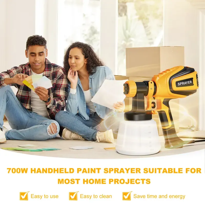 VONFORN Paint Sprayer, 700W HVLP Paint Sprayer with Cleaning & Blowing Joints, 4 Nozzles and 3 Patterns, Easy to Clean, for Furniture, Cabinets, Fence, Walls, Door, Garden Chairs etc. VF803