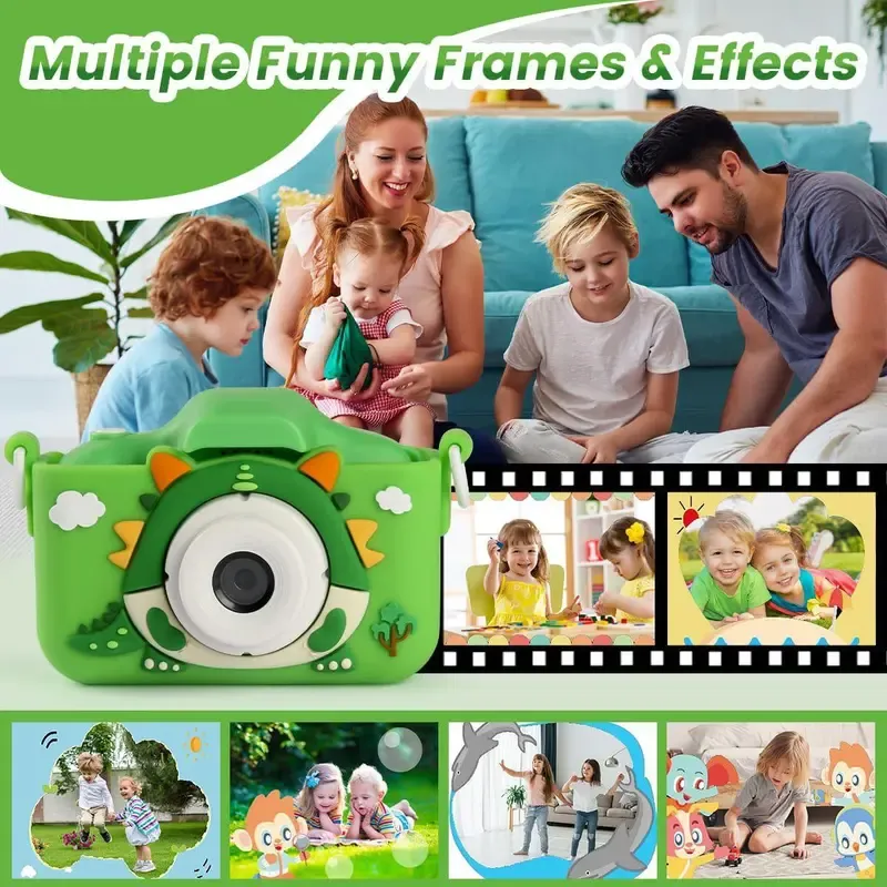 Cartoon Dinosaur Digital Camera, Cute Video Recording Camera Toy with 32 GB Memory Card, Birthday and Holiday Gift for Kids