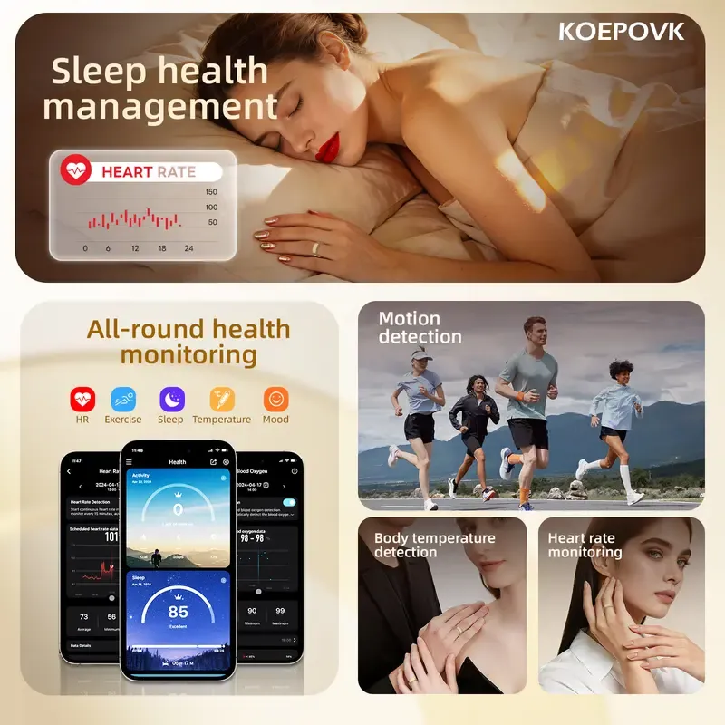 Koepovk Titanium IP68 Smart Ring with Sleep Monitoring, Heart Rate Tracking, Emotion Recognition&Body Temperature Measurement. Wireless Fitness Tracker with Multiple Exercise Modes & No Subscription. Ideal Gift for Women. 3-5 Days Battery
