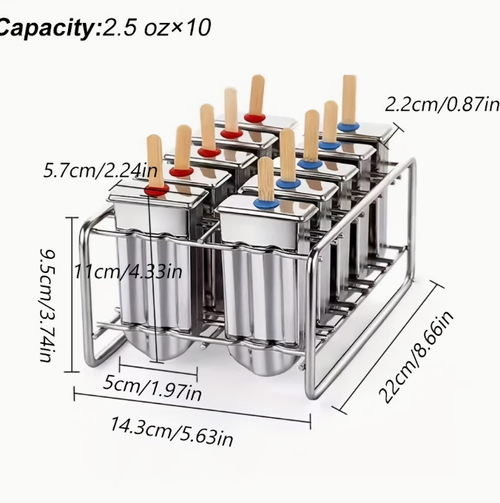 10pcs 304 Stainless Steel Popsicle Mold Set with Lids, Stainless Steel Popsicle Stick Holder Base, and Ice Cream Sticks - DIY Metal Popsicle Molds, Creative Fruit Popsicle Molds, Kitchen Tools