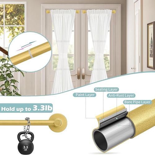 Gold Magnetic Curtain Rod for Door:Magnet Curtain Rods for Classroom Whiteboard,Small Adjustable Magnetic Towel Bar,Tool-Free French Magnet Pole with Leather Protective Cover No Drilling