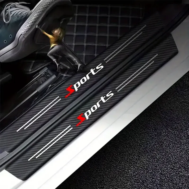 5-piece set of sports carbon fiber patterned threshold protection strip, trunk protection strip, scratch resistant, abrasion resistant, anti stepping threshold decoration strip, universal car accessories