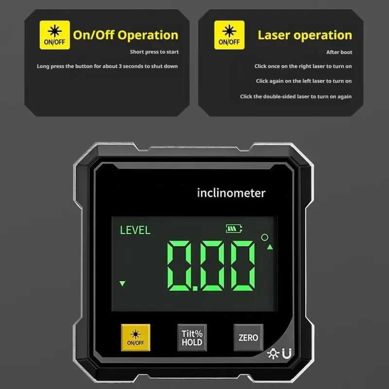 Magnetic Digital Angle Finder with Electronic Laser, Rechargeable Angle Meter 4-side Strong Magnetic Level Box with LCD Backlight Protractor Inclinometer for Woodworking, Construction and Machinery Brand: Agiufgs