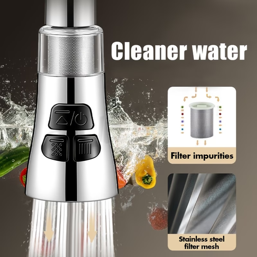 Faucet Sprayer Head, 3-Function Kitchen Sink Nozzle Sprayer Extender with 6 Adapters, Replacement Parts Compatible with Standard Faucets, Pull-Down Sprayer for Kitchen Tap Additions, Stream And Dual Waterfall Modes
