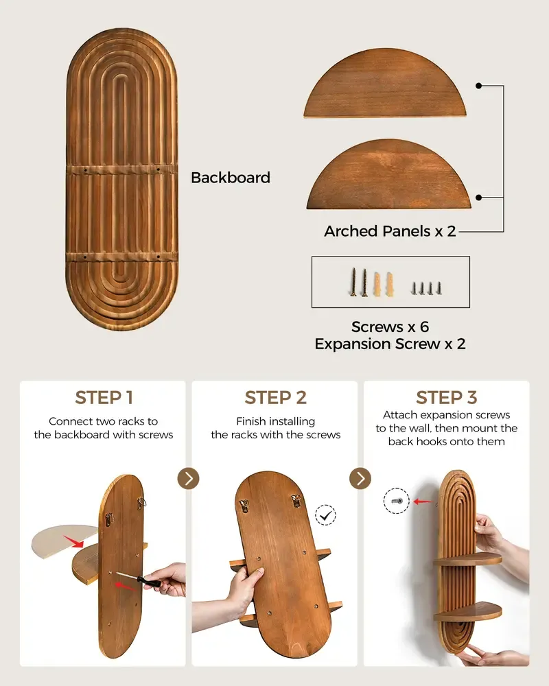 Bamworld Boho Wall Decor Brown Plant Wall Shelf, Mid Century Modern Decor Hanging Plant Shelf, 2-Tier Wooden Floating Shelves Shelving Unit for Home, Living Room, Office Holding Planter Decoration Wall decorations , Birthday gifts Bamboo Decorative