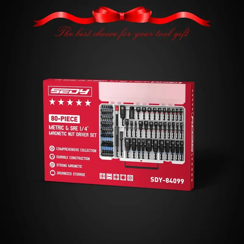 Magnetic Impact Nut Driver Set, 80pc or 41pc, Metric & SAE with Socket Adapters, Bit Holder, Wing Nut Driver, Universal Sockets, Quick Release Extension, Power Bits toolbox screwdriver set, Christmas gift
