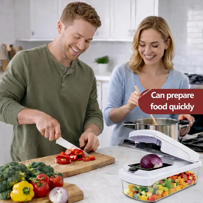 Snofrid Vegetable Chopper,15-in-1 Multifunctional Food Chopper,Professional Onion Chopper with 8 Blades,Vegetable Cutter with Container for Salad,Potato,Carrot,and Garlic, Essential Kitchen Tool