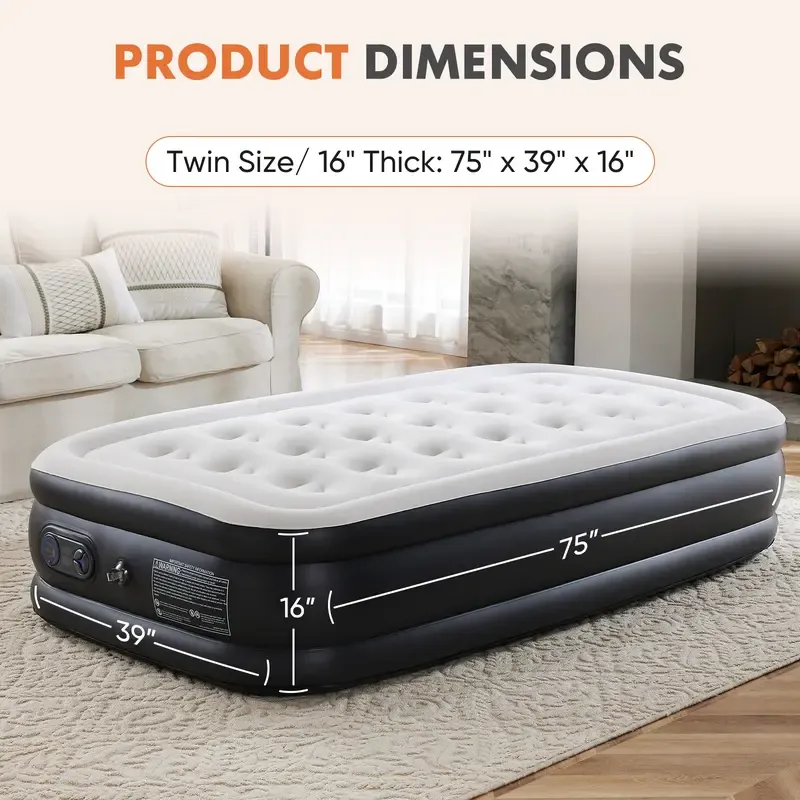 Air Mattress - Inflatable Blow Up Mattress Airbed with Built-in High Capacity Pump, Double Height, Adjustable, Non-Slip Bottom Design