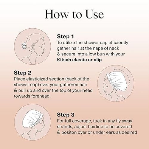 Kitsch Luxury Satin-Lined Flexi Shower Caps for Women Reusable Waterproof - Large Wide Shower Cap for Women & Men, Adjustable, Stylish Hair Cap for Showers, For Long & Short Hair - Terracotta Checker