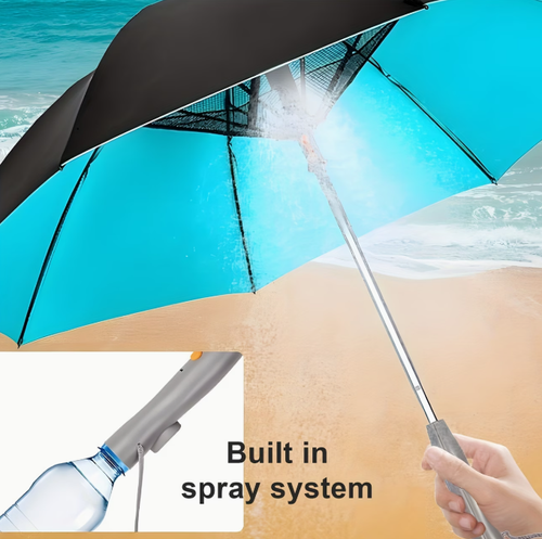 1pc Of Umbrella With Fan, Spray And UV Protection, Multifunctional Cooling Umbrella With Fan And Spray (with A Free Water Bottle)