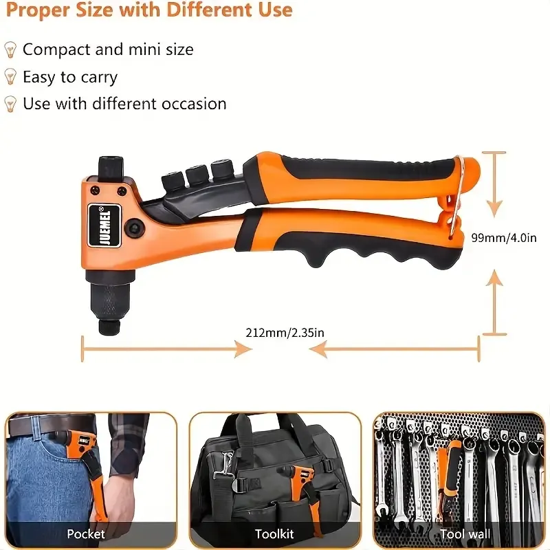 With 4 changeable Rivet Heads, Heavy Duty Single-Hand Riveter