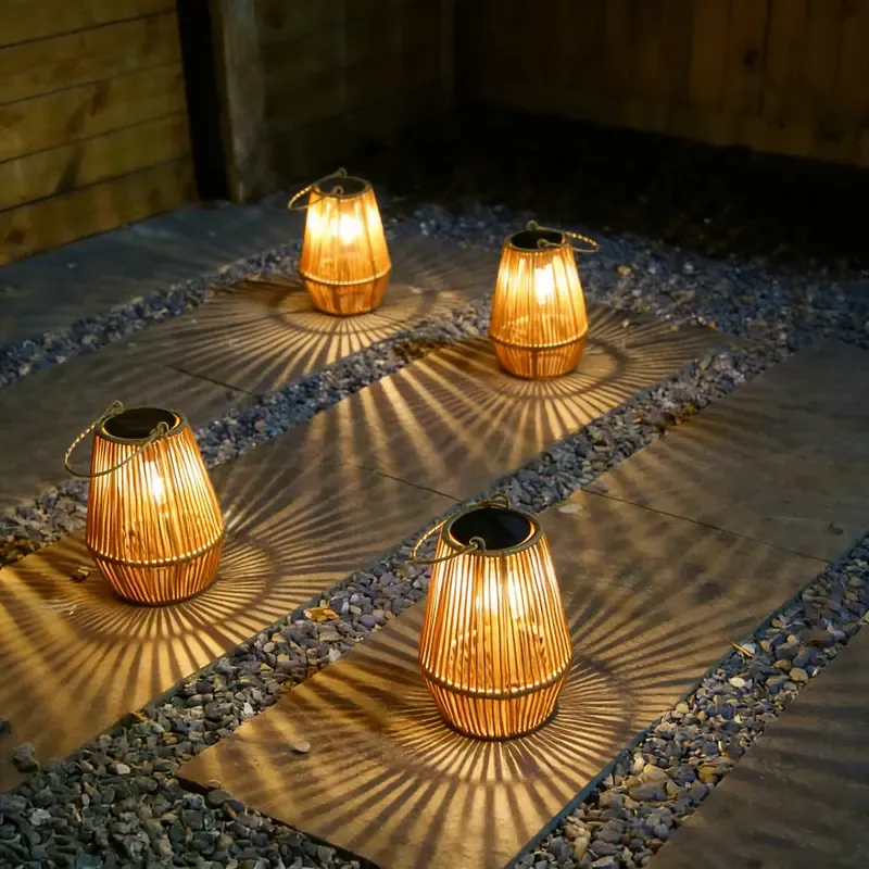 Solar Garden Lights, Handwoven Rattan Solar Lantern, Special Design Outdoor Solar Garden Lights, Waterproof Solar Lights Suitable for Patio, Yard, Porch, Pathway, Decorative Lighting