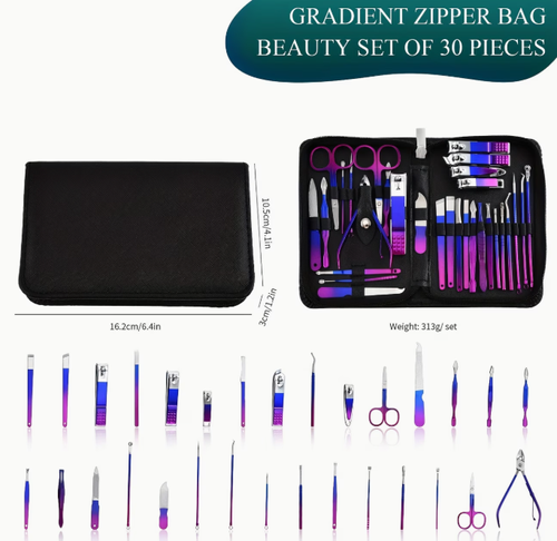 30pcs Full-Size Professional Manicure & Pedicure Set Suitable for Home or Travel - Luxury Rust-Proof Care Tools with Storage, Beauty Kit for Women & (Eyebrow Trimming, Foot & Toenail Care)