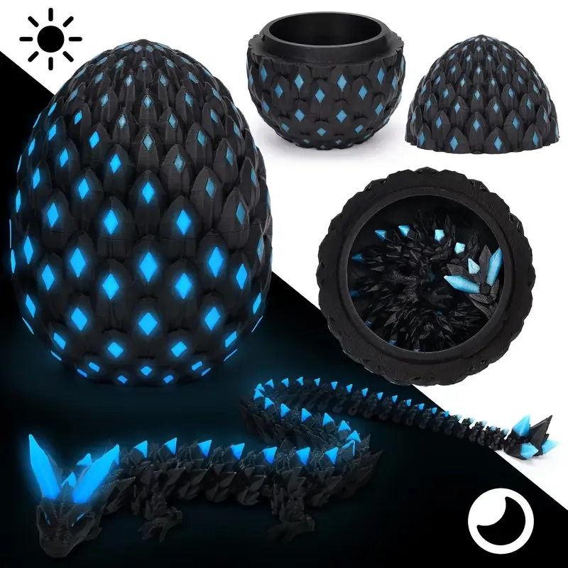 1set 3D Printed Dragon with Eggs Mystery Dragon Egg Glow in The Dark 3D Print Dinosaur Eggs Dinosaur Design for Home Decor Funny Gift Staute